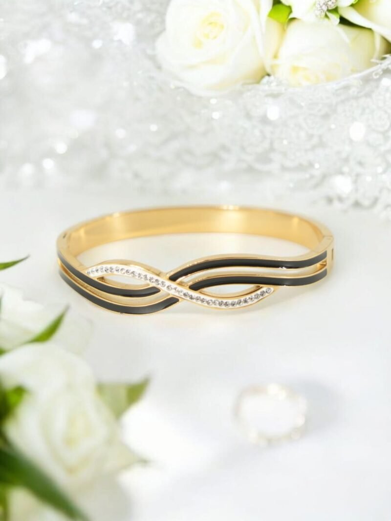 Twilight Twist Bracelet – Black Enamel & Crystal Wave Design - Image 4