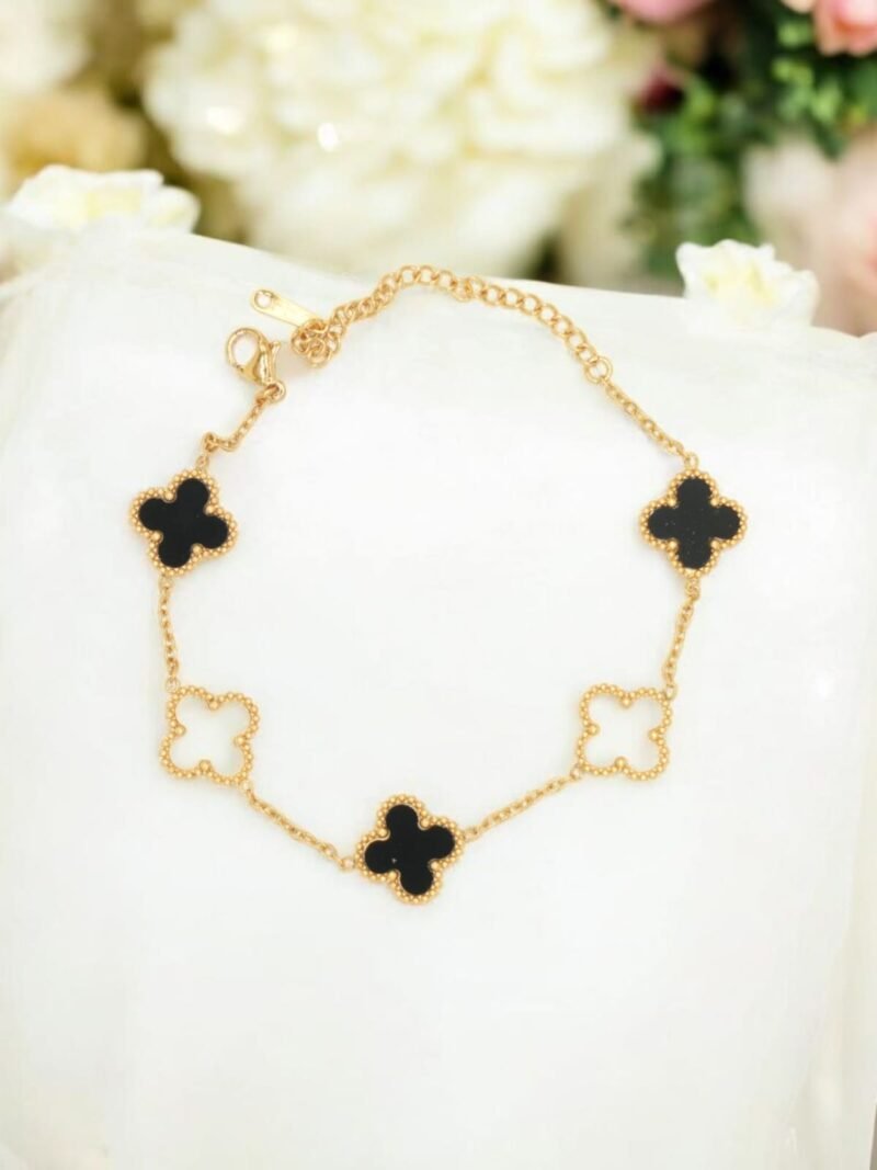 Black & White Clover Charm Bracelet - Image 2