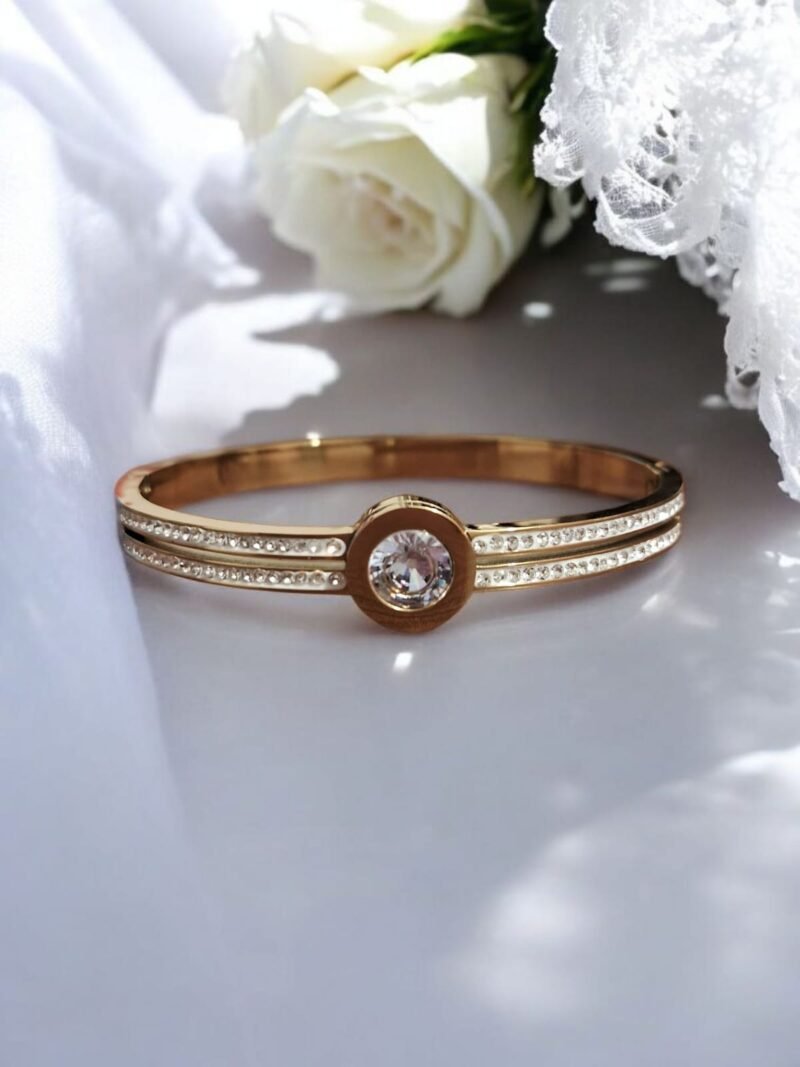 Celeste Solitaire Bracelet – Double Crystal Band with Center Stone - Image 2