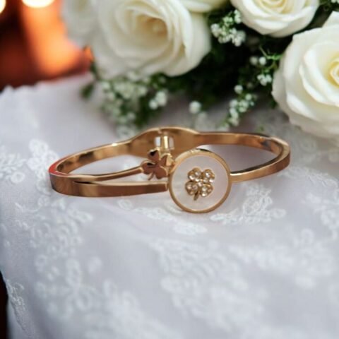 Moonblush Bloom Floral Charm on White Enamel Disc