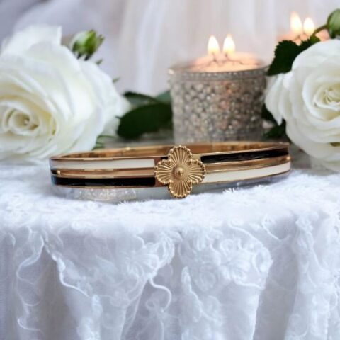 Eternal Bloom Black Enamel with Sculpted Gold Charm