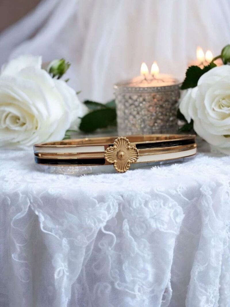 Eternal Bloom Black Enamel with Sculpted Gold Charm