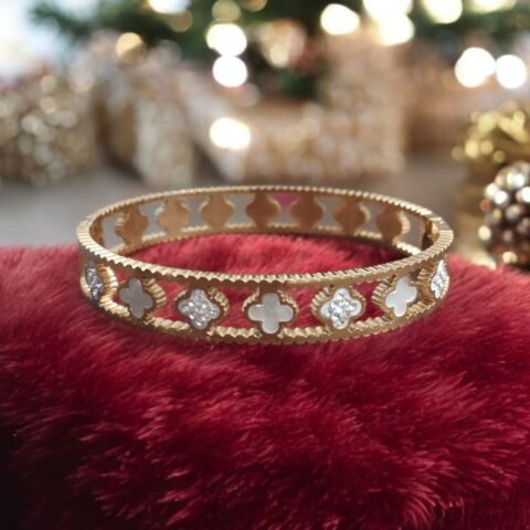Reversible Clover and Cutout Bracelet Anti-Tarnish Golden Dual Style