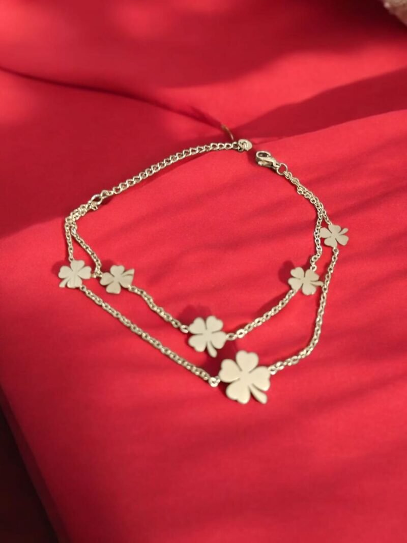 Four-Leaf Clover Charm Double Layered Good Luck Bracelet - Image 2