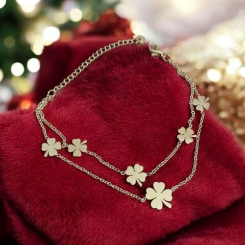 Four-Leaf Clover Charm Double Layered Good Luck Bracelet