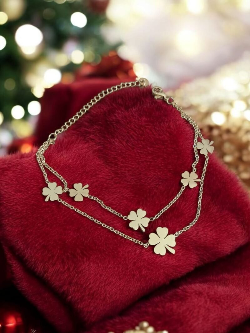 Four-Leaf Clover Charm Double Layered Good Luck Bracelet