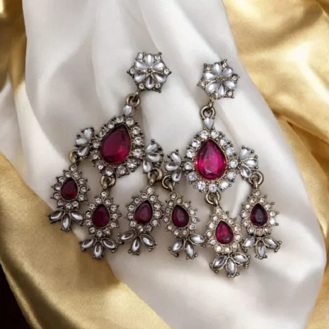 Avantika Kundan Earrings Hot Pink one