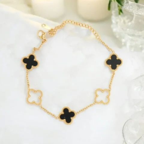 Black & White Clover Charm Bracelet one