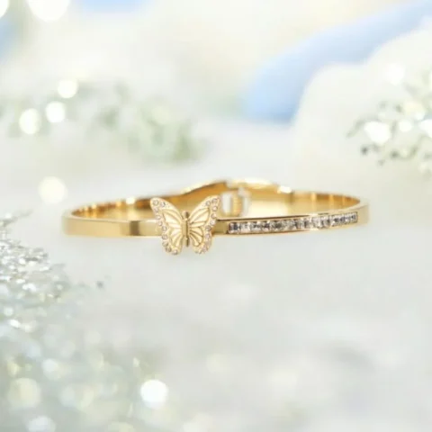 Butterfly Whisper Bracelet – Crystal Bar with Golden Charm one