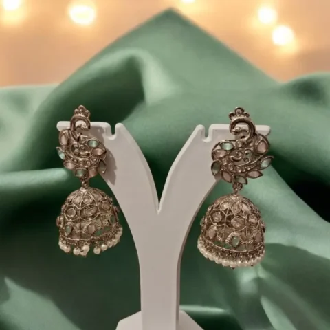Chandni Elegance Mint Green and Pink Jhumkis one