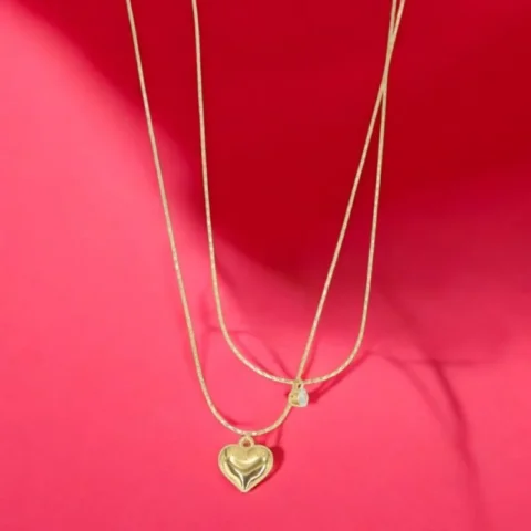 Double Heart Layered Pendant Set