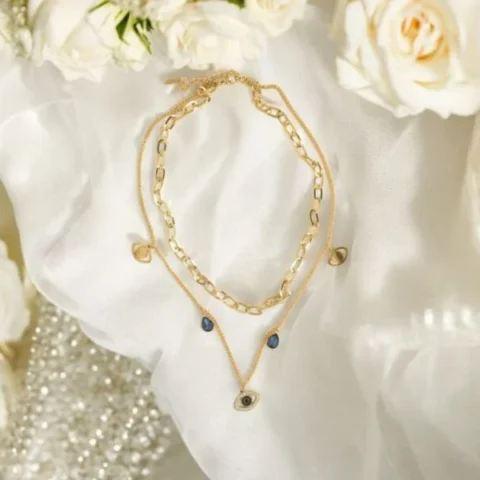 Evil Eye Layered Chain – Dual Gold Link Style