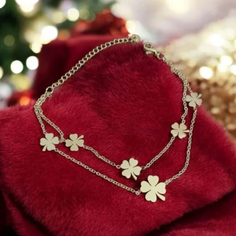 Four-Leaf Clover Charm Double Layered Good Luck Bracelet