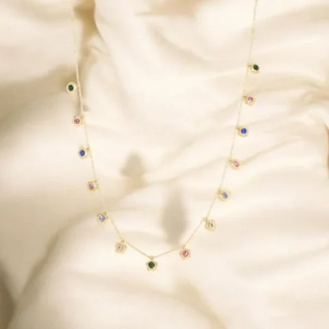 Golden Droplets Chain – Multicolour Crystal Charms