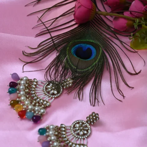 Indradhanush multicolored kundan Earrings - Artificial Ear Rings