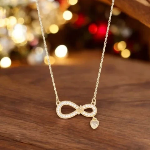Infinity Love Pendant – CZ Studded Charm with Dangling Heart