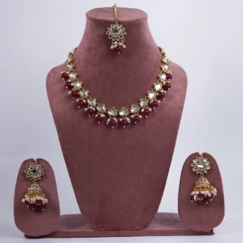 Kanika Pearl Gold Kundan ruby Necklace Set