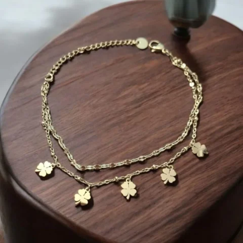 Lucky Charm Clover Bracelet – Twin Chain Edition