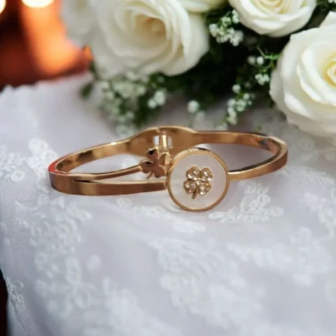 Moonblush Bloom Floral Charm on White Enamel Disc