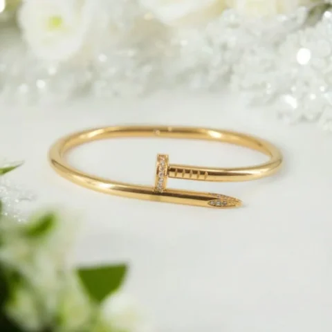 Nail It Bracelet – Anti-Tarnish Gold with Crystal Accents