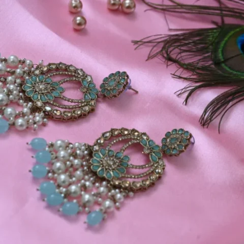 Neelanjana blue and white pearls Earrings - Artificial Ear Rings