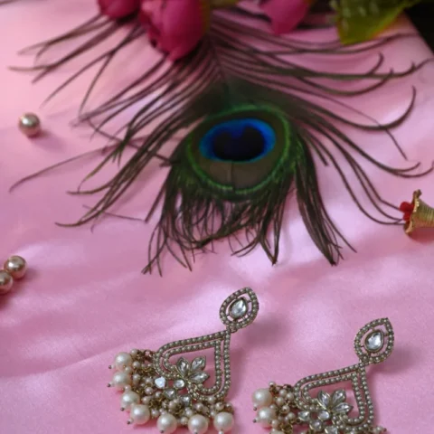 Rajwada white pearl Kundan Earrings - Artificial Ear Rings