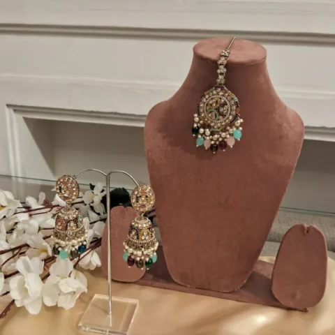 Rang Mahal multicolored Jhumkis with Tikka - Artificial Ear Rings