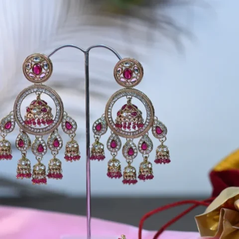 Ratan-e-Ruby Zirconnia Jhumkis- Artificial Ear Rings
