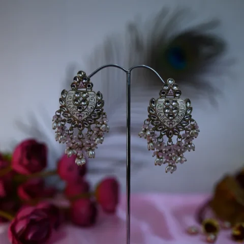 Shakti Glow Ivory Pink Danglers - Artificial Ear Rings