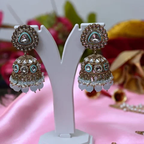 Turquoise Royal Sahara Jhumkis - Artificial Ear Rings