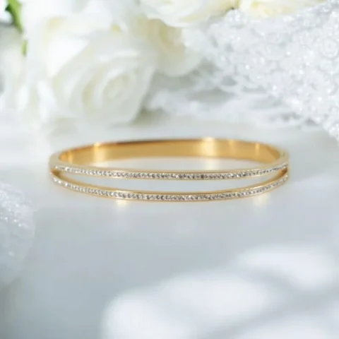 Twin Sparkle Bangle – Anti-Tarnish Slim Gold Elegance