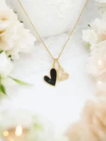 Golden Love-Inspired Charm & CZ Double Heart Pendant Necklace For Women - Image 2
