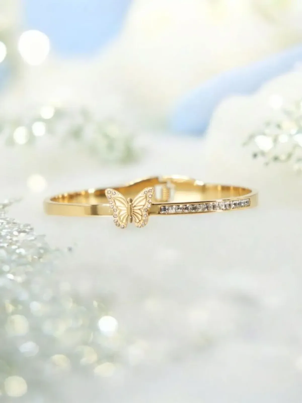 FF017_1765470418778_36hx6xu9rzjtv94 Butterfly Whisper – Golden Crystal Charm Bracelet - Image 1