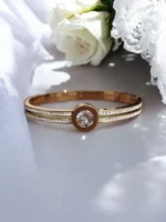 Celeste Solitaire Glow – Golden Double Crystal Band Bracelet - Image 2