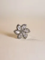 Chandani Bliss – Silver Crystal Floral Statement Ring - Image 2