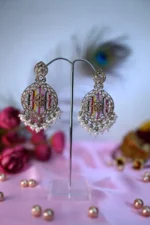 Gulnaar Radiance – Silver Multicolor Kundan Drop Earrings - Image 3