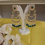 Teal Green & Gold Neelam Chandbalis Artificial Earrings for Women