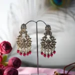 Red and Golden Rang Mahal Reverse AD Danglers Earrings for Women