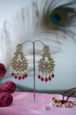Red and Golden Rang Mahal Reverse AD Danglers Earrings for Women - Image 2