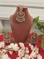 Multicolor Rang-E-Ruhani Kundan Chandbali Earrings with Maang Tikka Set - Image 4