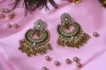 Green Samudra Kundan Chandbali Earrings