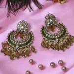 Green Samudra Kundan Chandbali Earrings