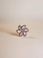 Gulabi Noor – Pink Crystal Floral Elegance Ring - Image 2