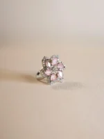 Gulabi Noor – Pink Crystal Floral Elegance Ring - Image 3