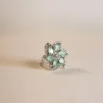 Meherbani Mint Bloom – Green Crystal Floral Elegance Ring