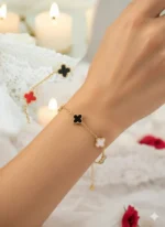 Trio Charm Elegance – Multicolor Clover Link Bracelet - Image 2