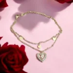 Golden Twin Heart Radiance – Crystal Charm Layered Bracelet