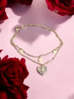 Golden Twin Heart Radiance – Crystal Charm Layered Bracelet