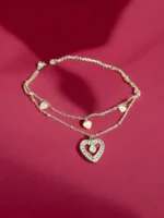 Golden Twin Heart Radiance – Crystal Charm Layered Bracelet - Image 2