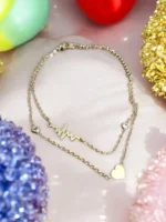 Heartbeat Layered Love – Golden Double Chain Charm Bracelet - Image 3